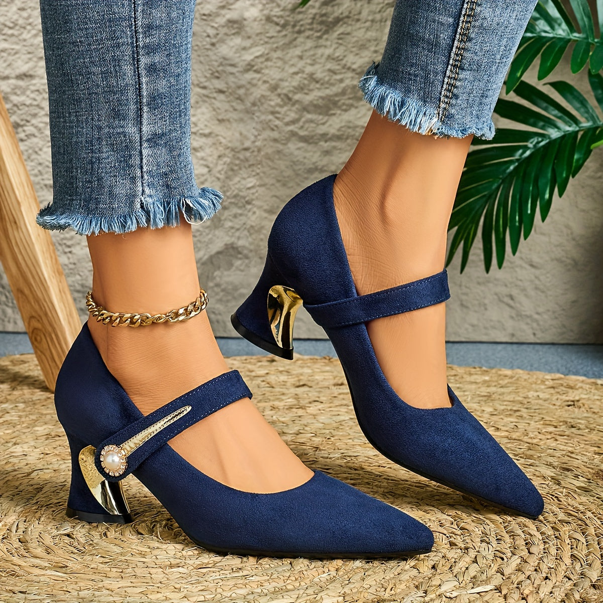 Elegant Women'S Casual Pointed Toe High-Heeled Mules, Comfortable Chunky Heel Versatile Style, Suitable for Travel, Outdoor Wear, And Night Club Parties., Women Shoes