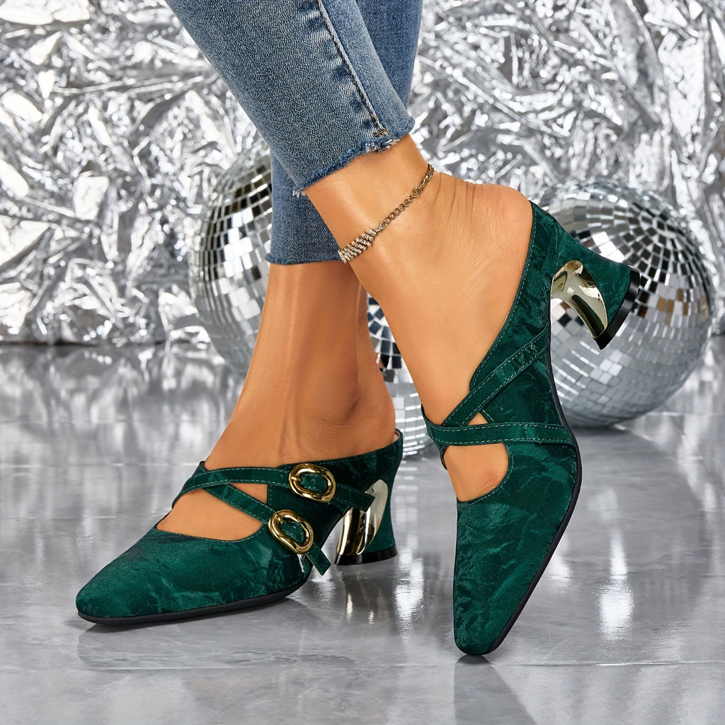 Elegant Women's High Heel Closed Toe Slide Sandals, Fashionable and Versatile Women's Shoes, Women Shoes