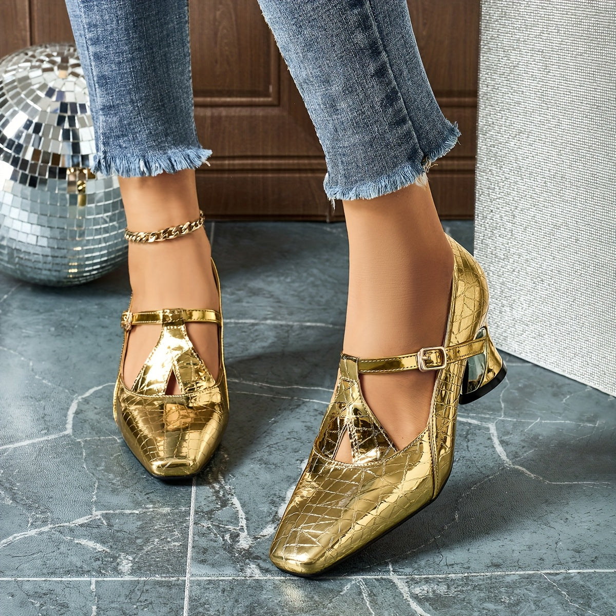 Ladies' Fashionable New Versatile Temperament Socialite Square Toe High Heels, Women Shoes