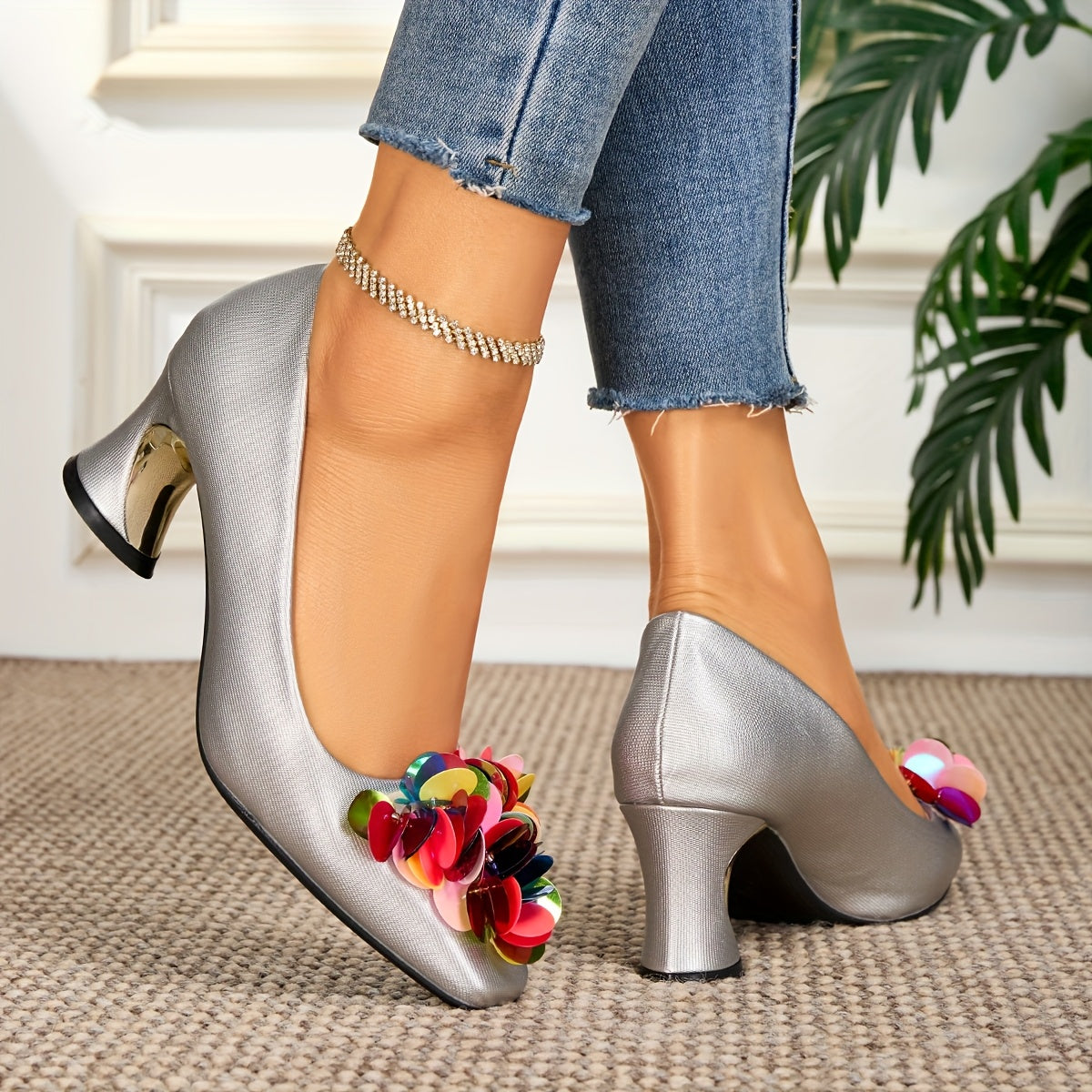 Elegant Women'S High Heels with a Chunky Square Toe, Stylish And Suitable for Weddings, Parties, Dances, Outdoor Wear, And Travel in Any Setting., Women Shoes