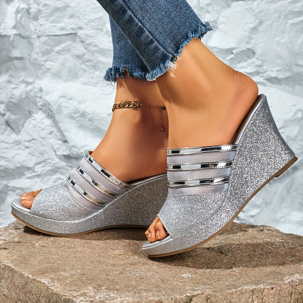 Elegant Women's Casual Wedge Sandals, Fashionable and Beautiful Lace Design, Comfortable Thick Sole Versatile Slip-On, Suitable for Parties and Banquets, Women Shoes