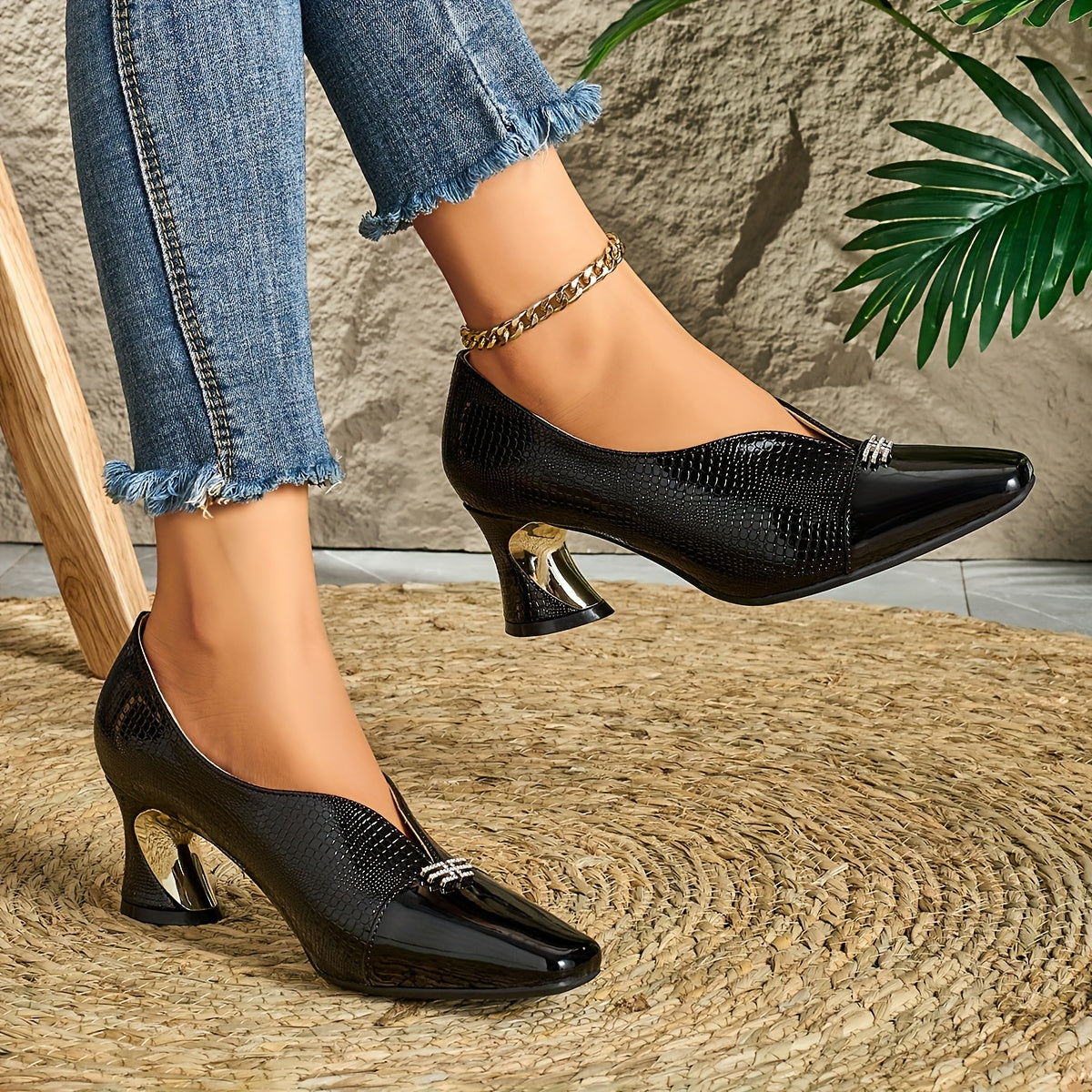 Elegant Women'S Fashion Deep Mouth Diamond Buckle Small Square Toe High Heels, Comfortable Chunky Heel Casual Versatile Style., Women Shoes