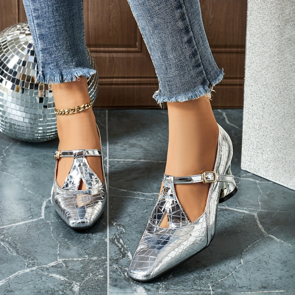 Ladies' Fashionable New Versatile Temperament Socialite Square Toe High Heels, Women Shoes