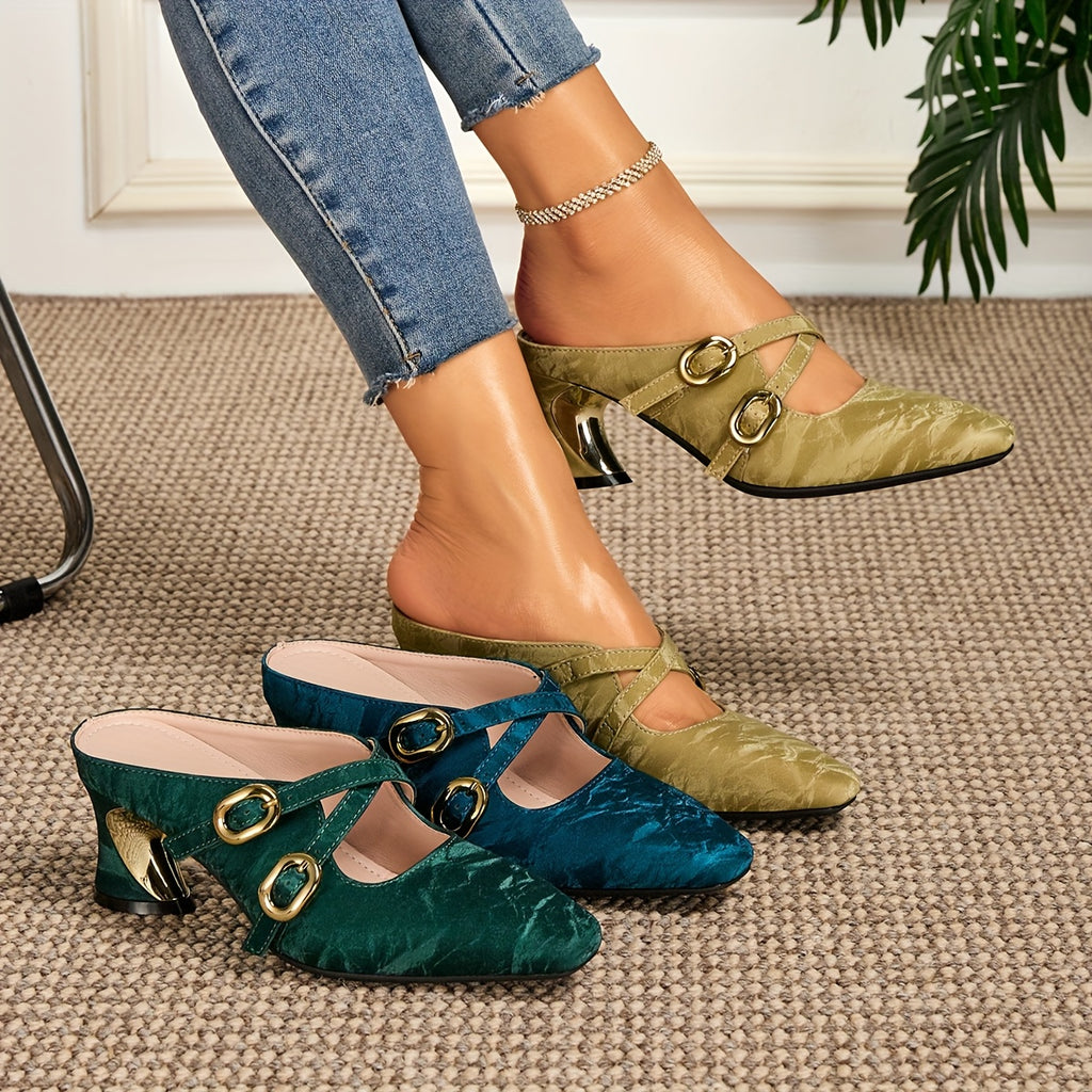 Elegant Women's High Heel Closed Toe Slide Sandals, Fashionable and Versatile Women's Shoes, Women Shoes