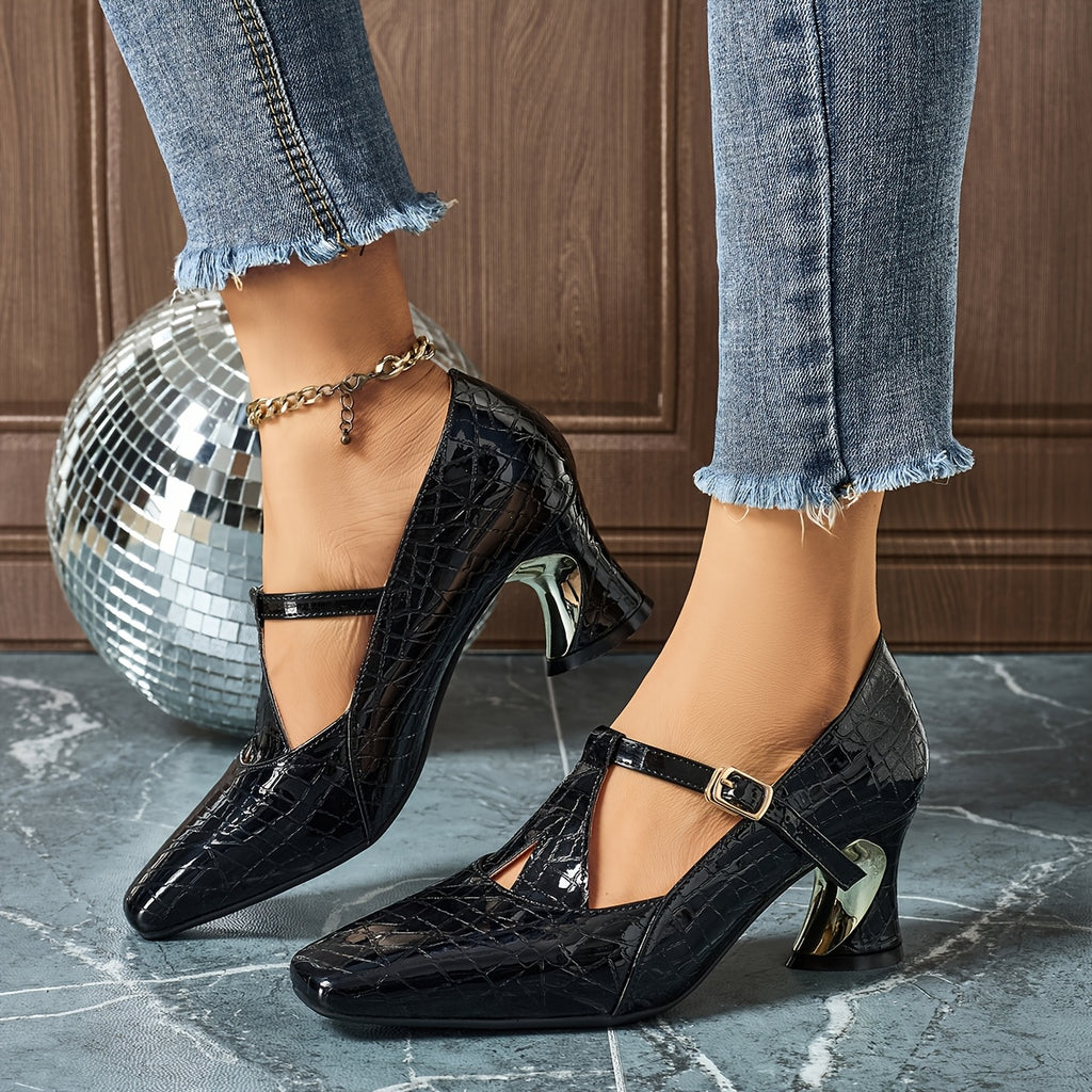 Ladies' Fashionable New Versatile Temperament Socialite Square Toe High Heels, Women Shoes