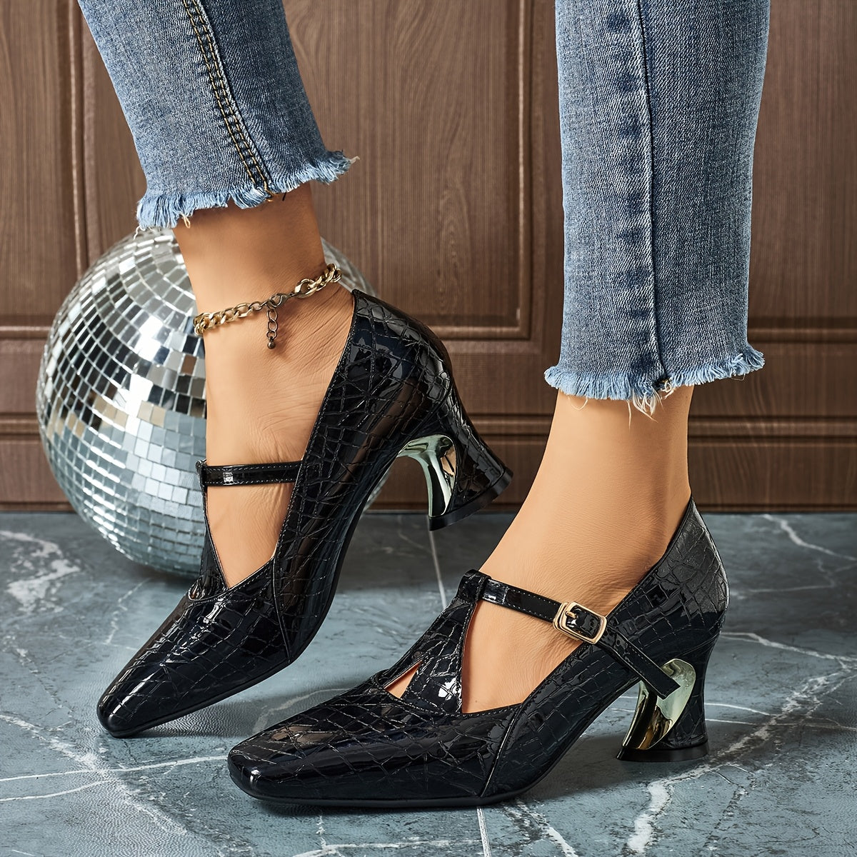 Ladies' Fashionable New Versatile Temperament Socialite Square Toe High Heels, Women Shoes