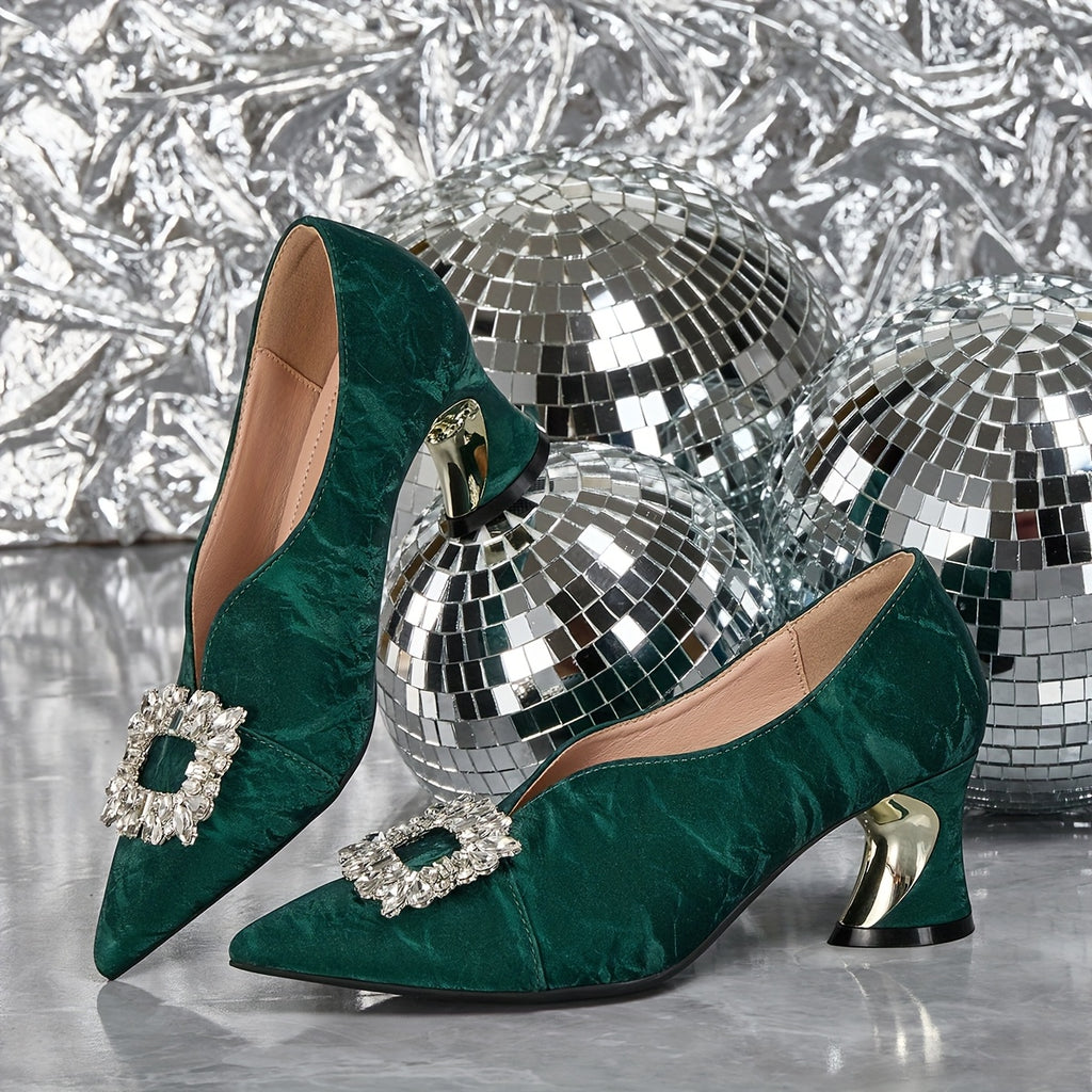 Elegant Women'S High Heels Paired with Stylish Pointed-Toe Shoes Adorned with Rhinestones., Women Shoes