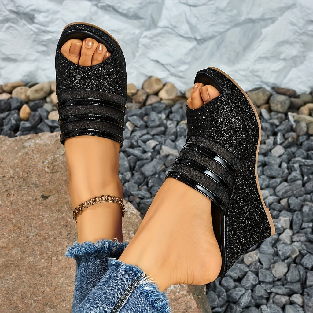 Elegant Women's Casual Wedge Sandals, Fashionable and Beautiful Lace Design, Comfortable Thick Sole Versatile Slip-On, Suitable for Parties and Banquets, Women Shoes