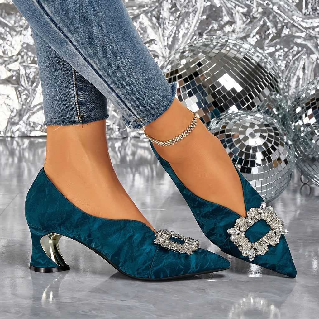 Elegant Women'S High Heels Paired with Stylish Pointed-Toe Shoes Adorned with Rhinestones., Women Shoes