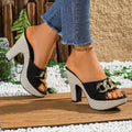 Elegant Women'S Sexy Open-Toe High Heels with Chunky Heel Slip-On Sandals, Versatile Bohemian Style., Women Shoes