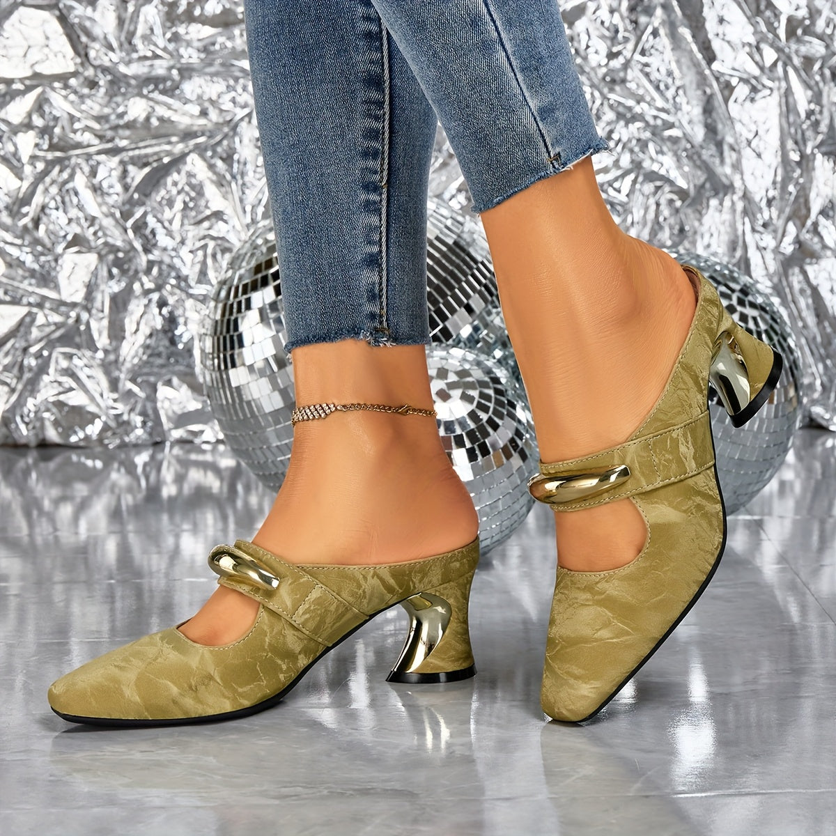 Elegant Women's / Single Buckle Pointed Toe High Heel Sandals / Chunky Heel Square Toe Women's Shoes / Women Shoes