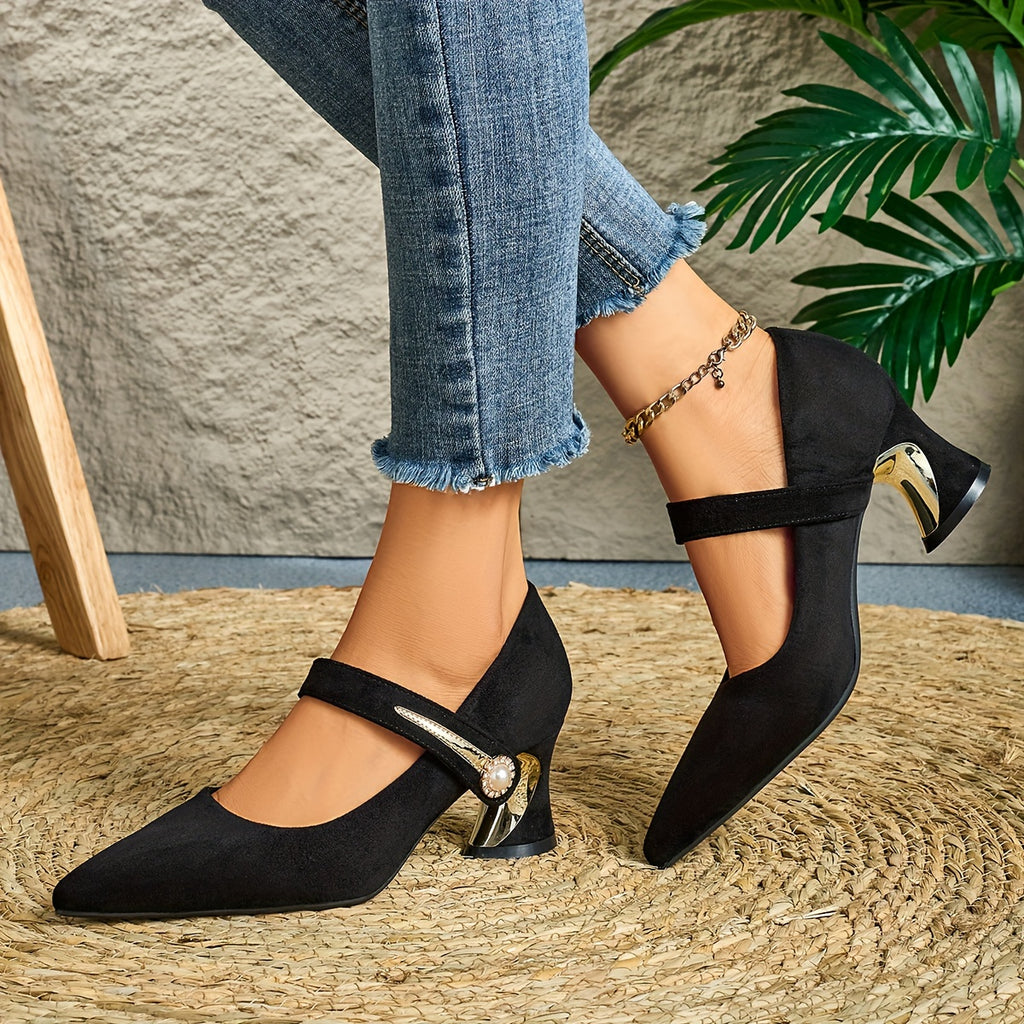 Elegant Women'S Casual Pointed Toe High-Heeled Mules, Comfortable Chunky Heel Versatile Style, Suitable for Travel, Outdoor Wear, And Night Club Parties., Women Shoes
