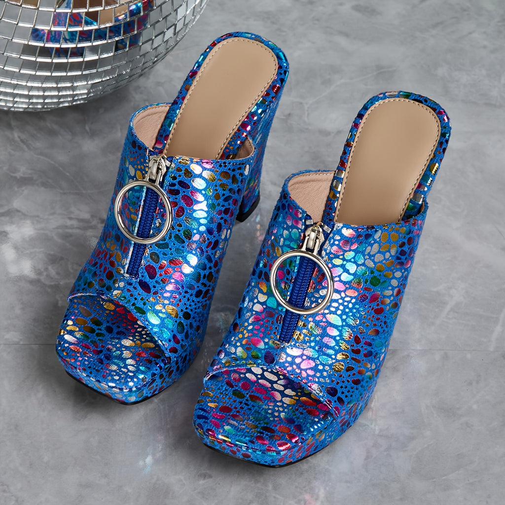 Elegant Open-Toe High-Heeled Sandals for Women with a Printed Zipper And Ethnic Style, Suitable for Weddings, Parties, Gifts, And Any Occasion., Women Shoes