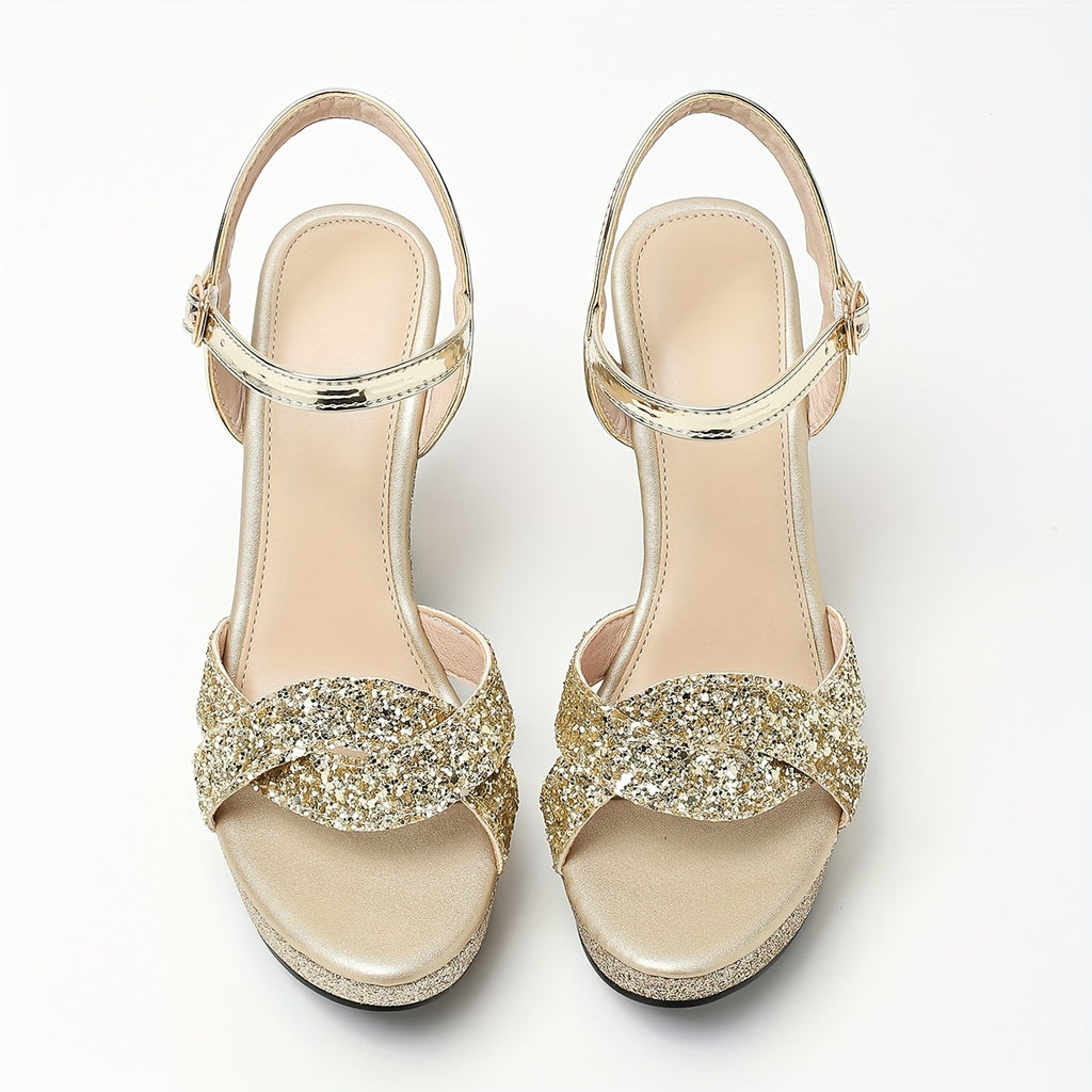 Elegant Party Sandals with Shiny Buckle High Heels for Women., Women Shoes