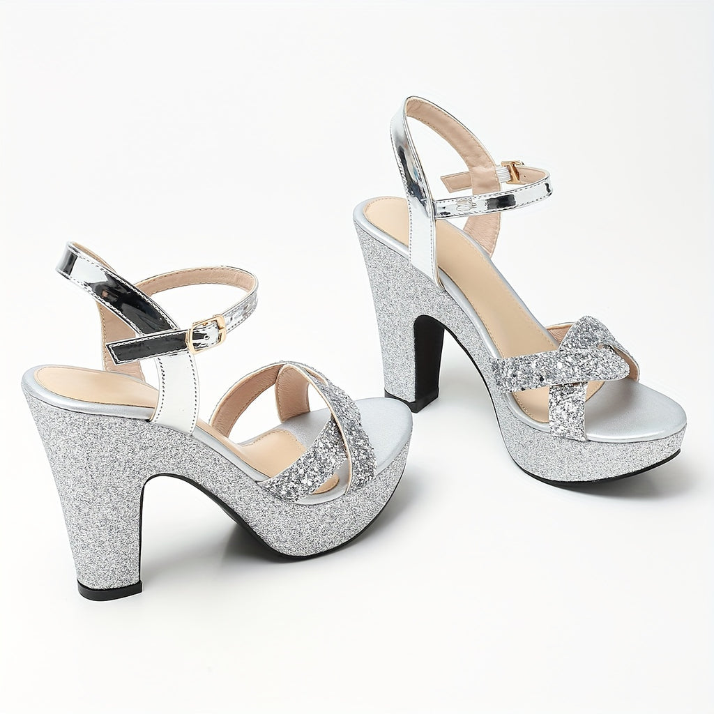 Elegant Party Sandals with Shiny Buckle High Heels for Women., Women Shoes