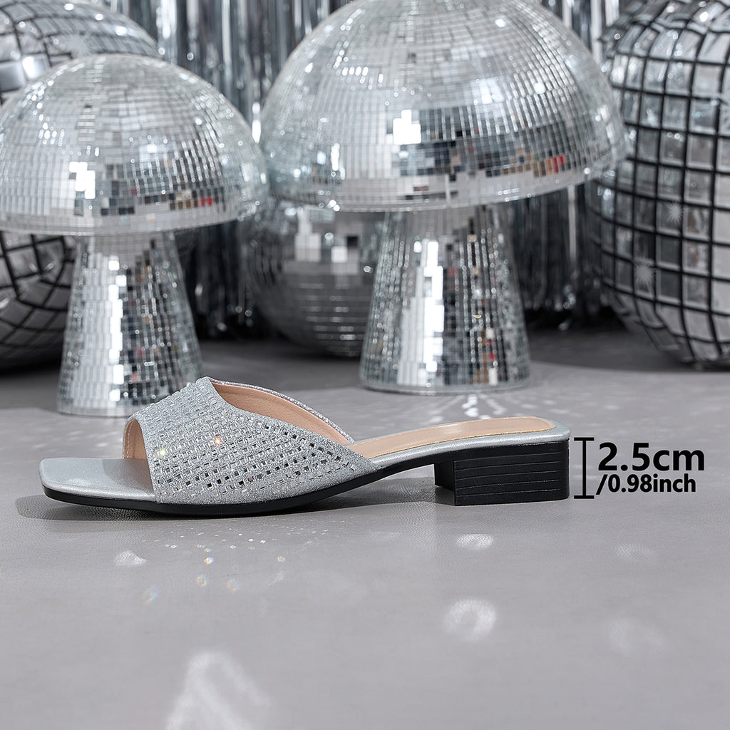 Elegant Women's Square-Toe Sandals with Sparkling Rhinestones, Women Shoes