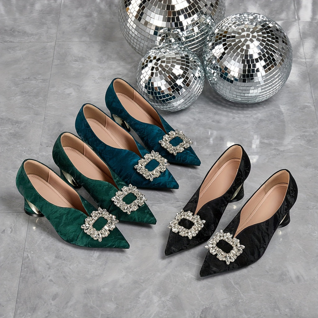 Elegant Women'S High Heels Paired with Stylish Pointed-Toe Shoes Adorned with Rhinestones., Women Shoes