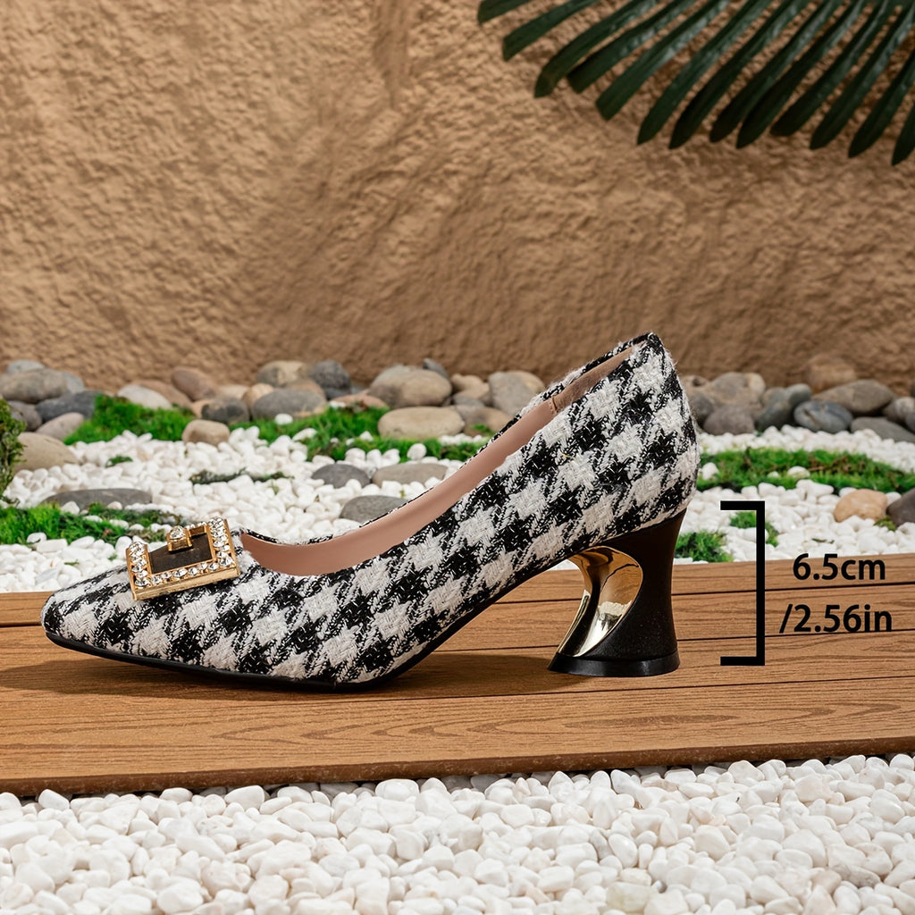 British Retro Small Fragrant Style Thousand Bird Grid Buckle Small Square Head Thick Heel Spring and Autumn Winter Hot Selling Women's Shoes, Women Shoes