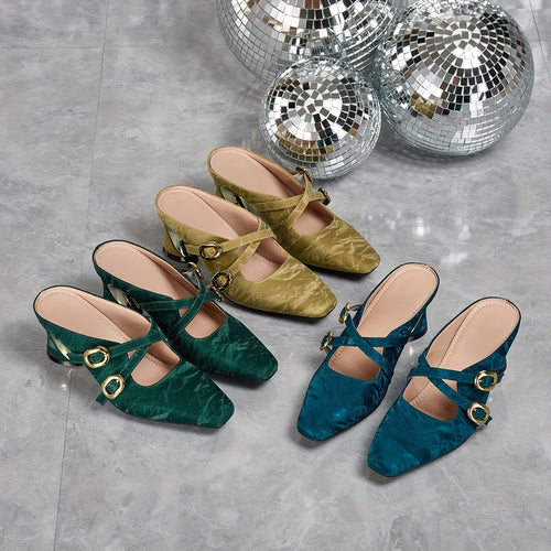 Elegant Women's High Heel Closed Toe Slide Sandals, Fashionable and Versatile Women's Shoes, Women Shoes