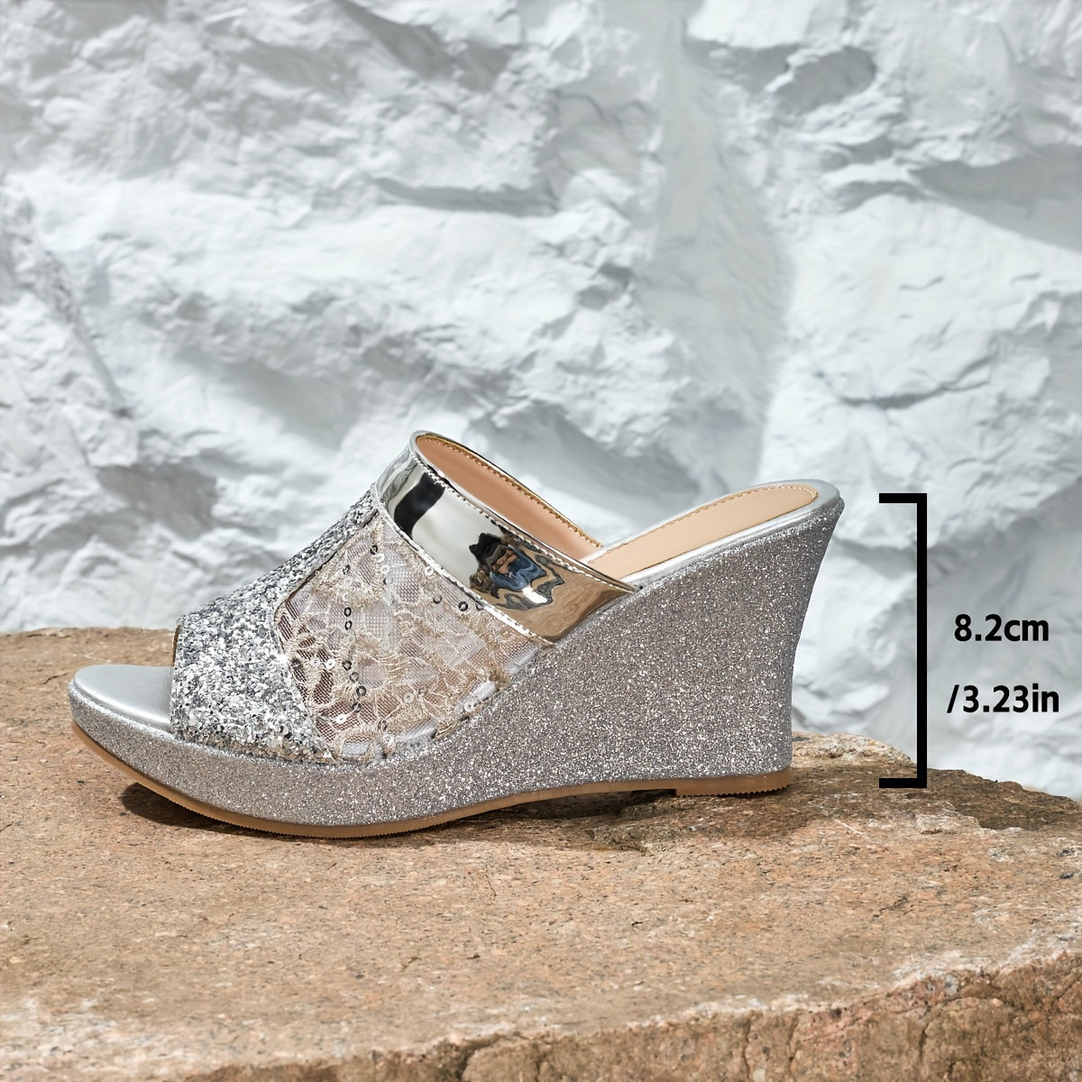 Elegant Wedge-Heeled Sandals for Women with Sequins And Fashionable Lace Embroidery, Perfect for Casual Wear And Easy to Slip On., Women Shoes