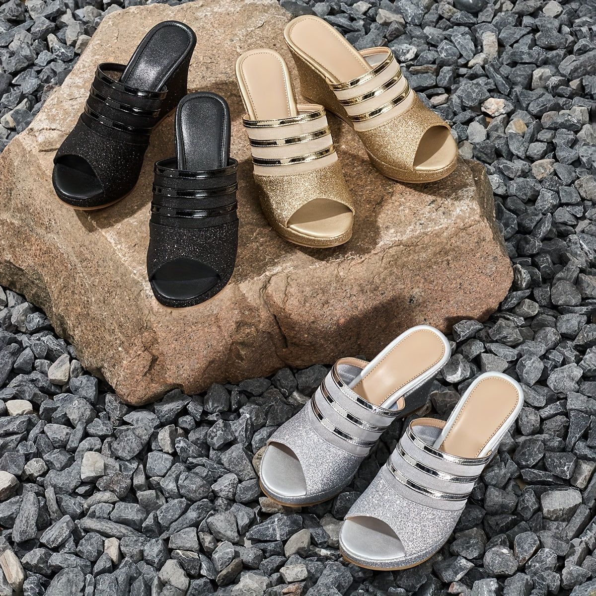 Elegant Women's Casual Wedge Sandals, Fashionable and Beautiful Lace Design, Comfortable Thick Sole Versatile Slip-On, Suitable for Parties and Banquets, Women Shoes