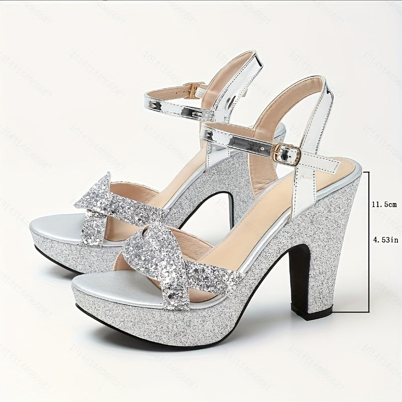 Elegant Party Sandals with Shiny Buckle High Heels for Women., Women Shoes