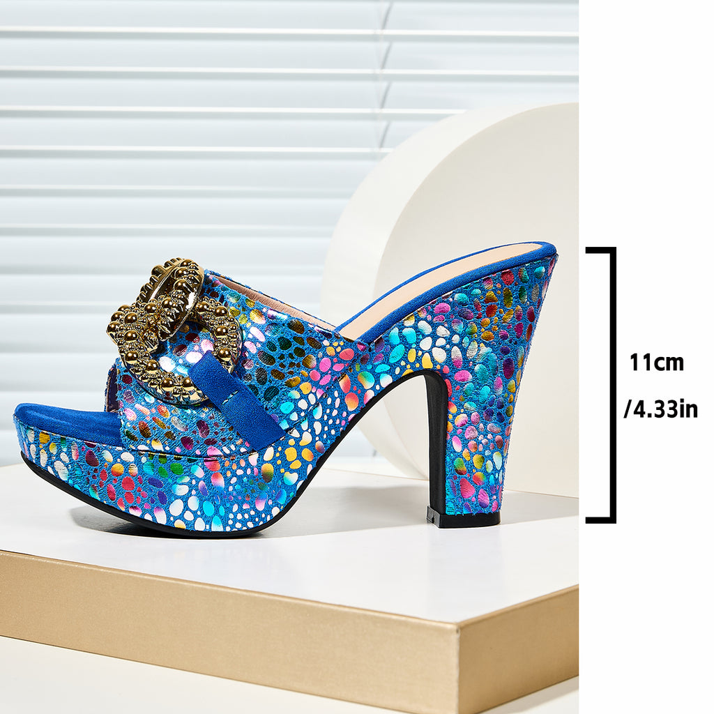 Comfortable Versatile Women's Casual High Heel Sandals | Platform Square-Toe Slip-On | Suitable for Any Occasion