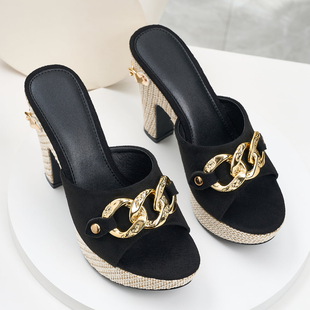 Elegant Women's Metal Chain Embellished High Heel Sandals, Women Shoes