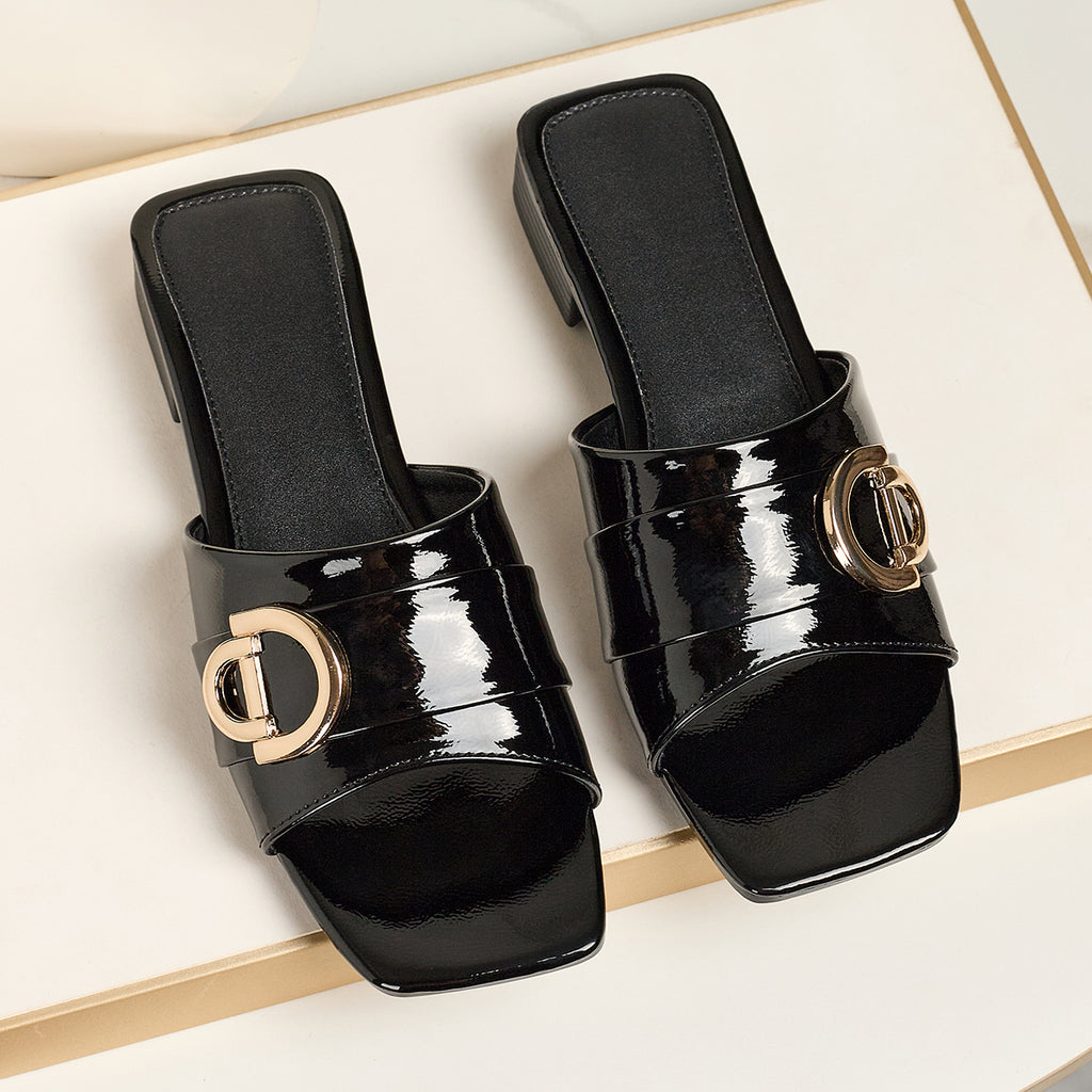 Ladies' Fashionable And Elegant Open-Toe Low-Heeled Sandals with a Square Toe And Metal Buckle, Suitable for Casual Parties, Banquets, And Outdoor Occasions., Women Shoes