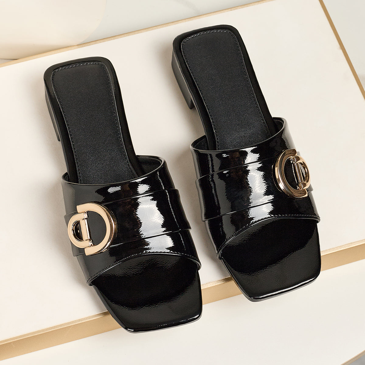 Ladies' Fashionable And Elegant Open-Toe Low-Heeled Sandals with a Square Toe And Metal Buckle, Suitable for Casual Parties, Banquets, And Outdoor Occasions., Women Shoes