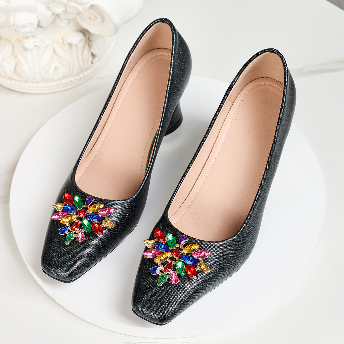 Elegant Women's High Heels - Chunky Block Square Toe Fashion Style, Suitable for Weddings, Parties, Balls and Travel, Women Shoes