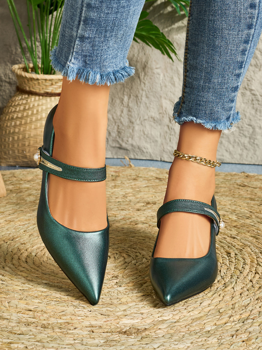 Ladies' Fashionable And Versatile Comfortable Chunky-Heeled Casual Shoes, Suitable for Any Occasion with Pointed Toes., Women Shoes