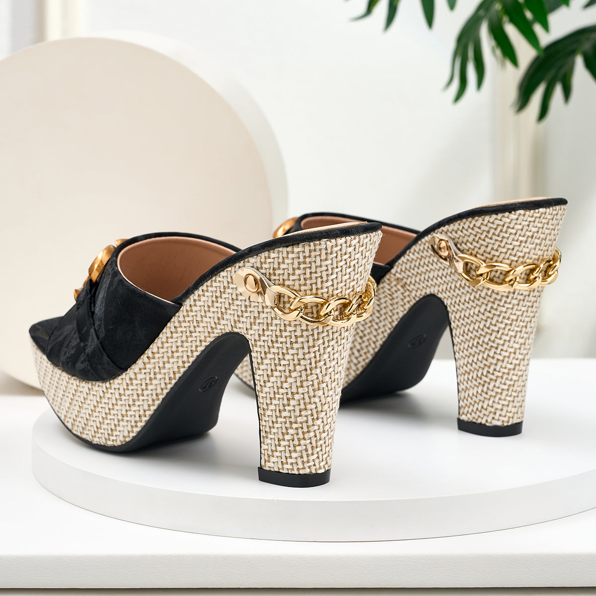 Elegant Women's Metal Buckle Chunky Heel Outdoor High Heel Sandals, Women Shoes