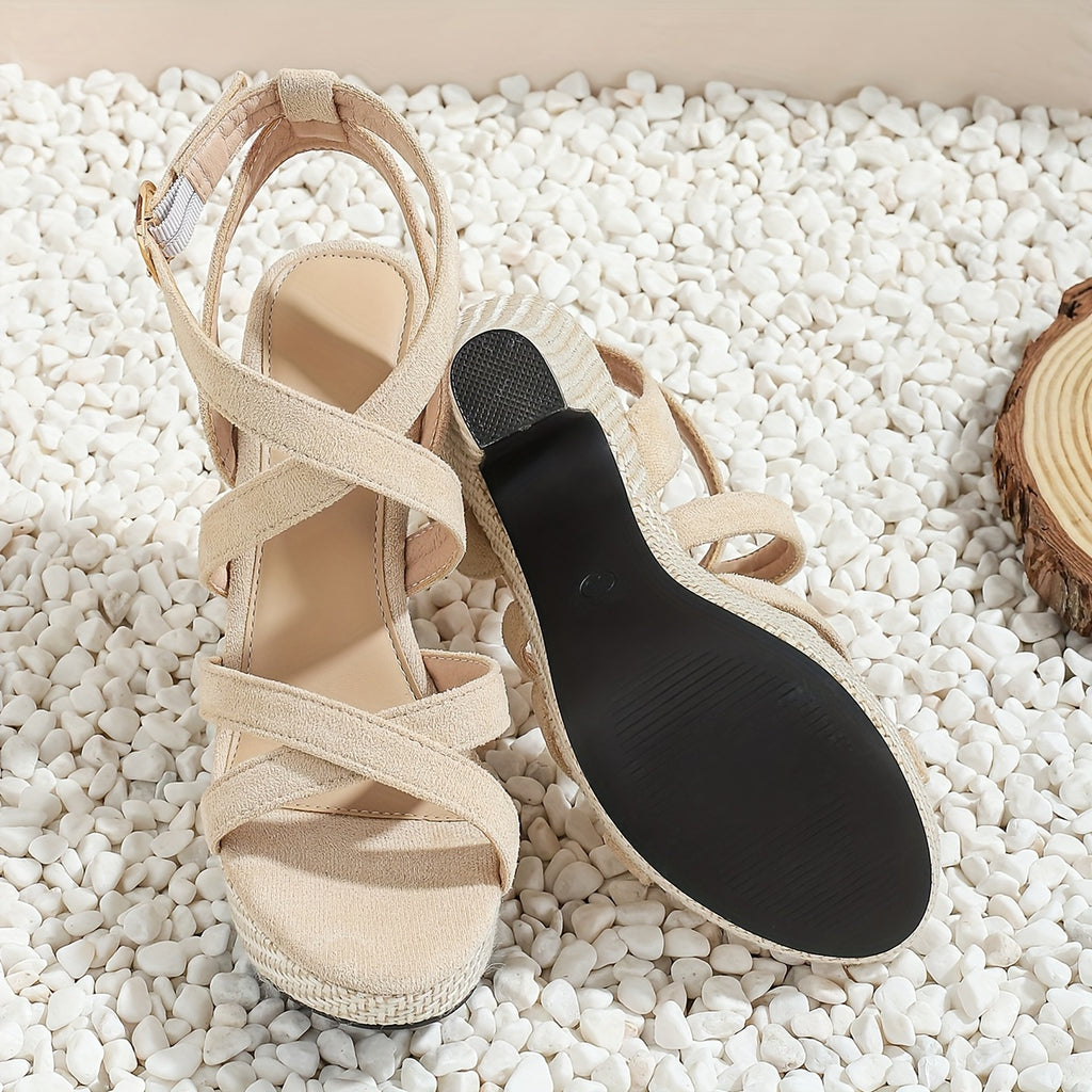 Elegant Women'S Summer New Foreign Trade Large Size Thick-Soled Lace-Up Sandals, European And American Open-Toe Round Toe Rope Tie High-Heeled Platform Fashionable Sandals., Women Shoes