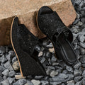 Elegant Wedge-Heeled Sandals for Women with Sequins And Fashionable Lace Embroidery, Perfect for Casual Wear And Easy to Slip On., Women Shoes