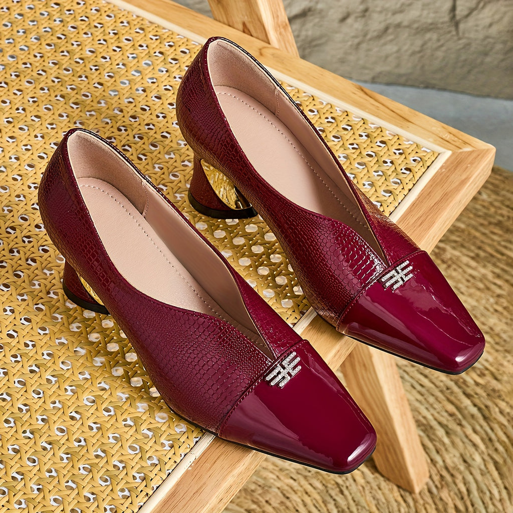 Elegant Women'S Fashion Deep Mouth Diamond Buckle Small Square Toe High Heels, Comfortable Chunky Heel Casual Versatile Style., Women Shoes