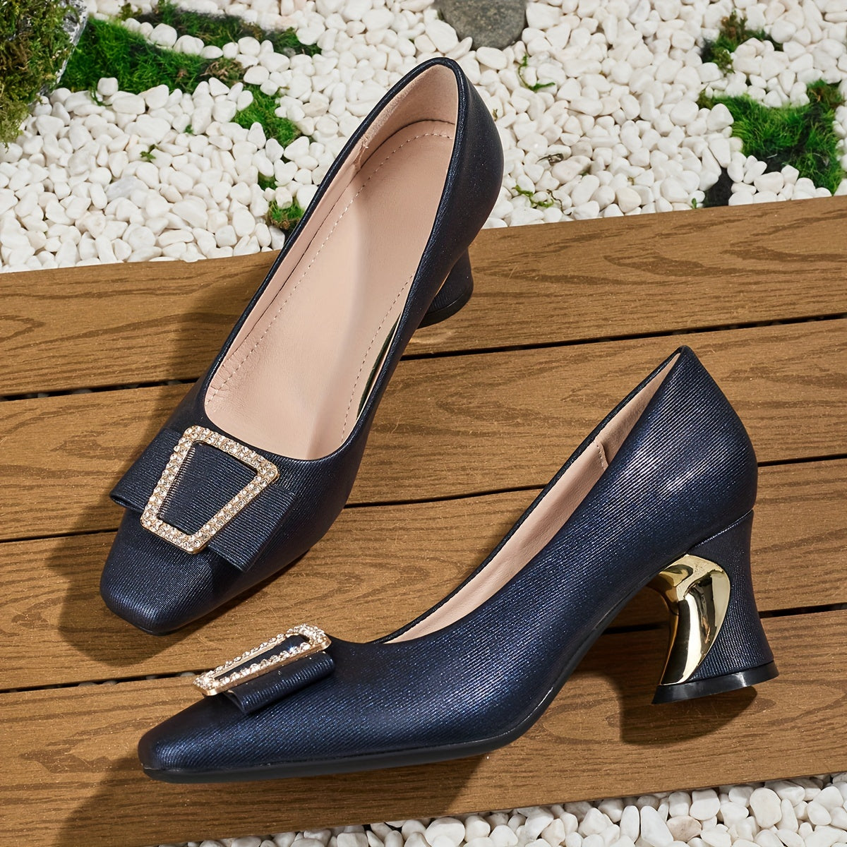 Ladies' Stylish Casual Square-Toed High Heels, Comfortable Chunky Heel Versatile Style., Women Shoes