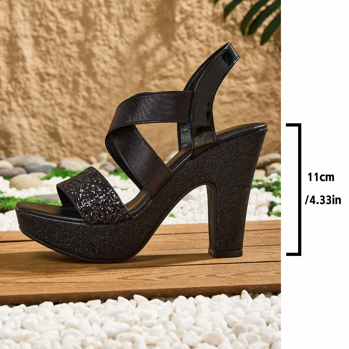 Women's Fashion Elegant Sequined Square-Toe High Heel Sandals, Suitable for Evening Dress Parties, Women Shoes