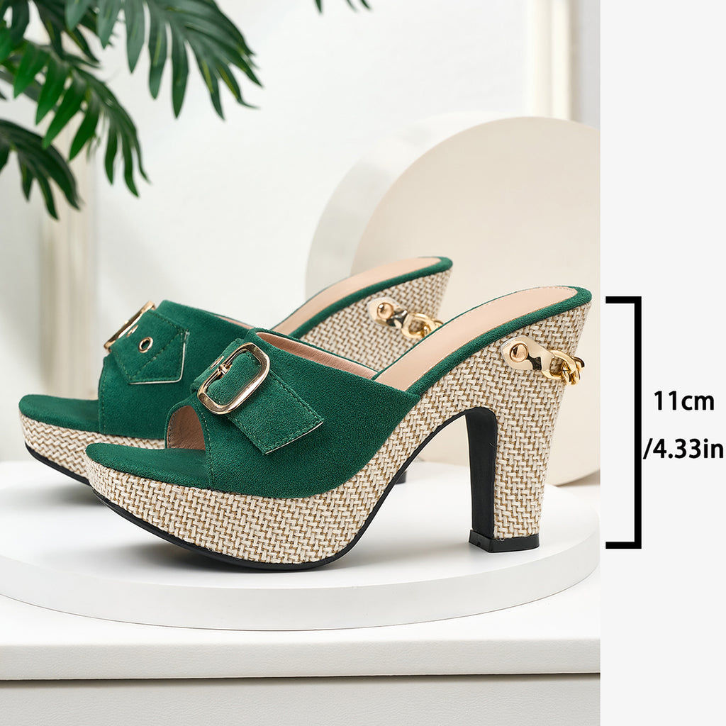 Elegant Women's High-heeled Shoes with Metal Buckle and Chain Detail, Women Shoes