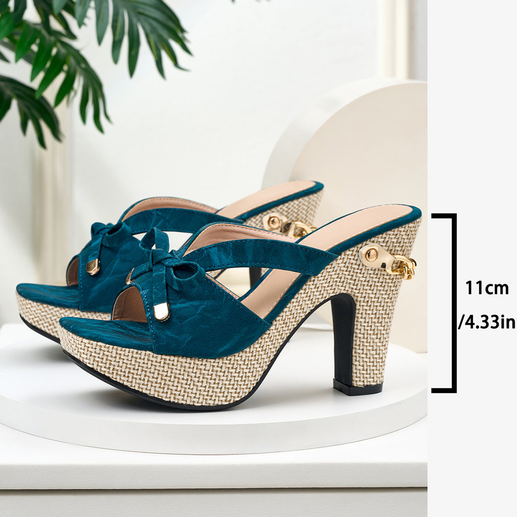 Elegant Women'S High-Heeled Sandals with a Bow And Square Toe, Women Shoes