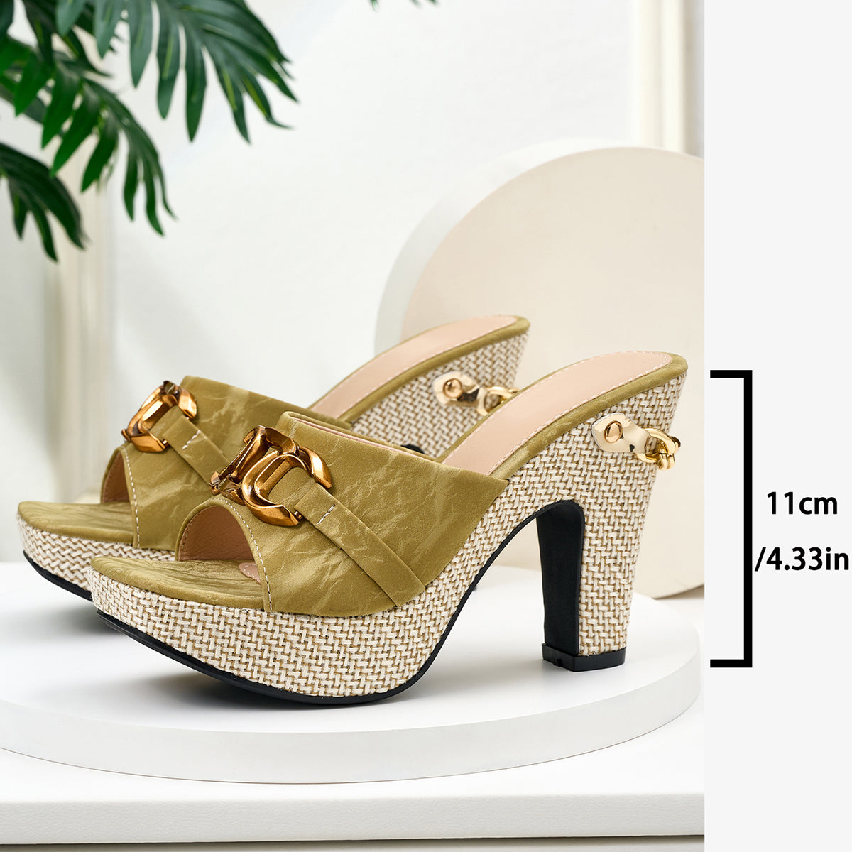 Elegant Women's Metal Buckle Chunky Heel Outdoor High Heel Sandals, Women Shoes