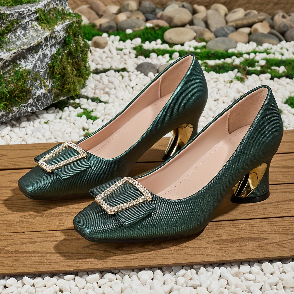Ladies' Stylish Casual Square-Toed High Heels, Comfortable Chunky Heel Versatile Style., Women Shoes