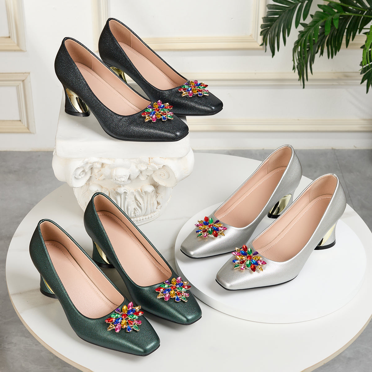 Elegant Women's High Heels - Chunky Block Square Toe Fashion Style, Suitable for Weddings, Parties, Balls and Travel, Women Shoes