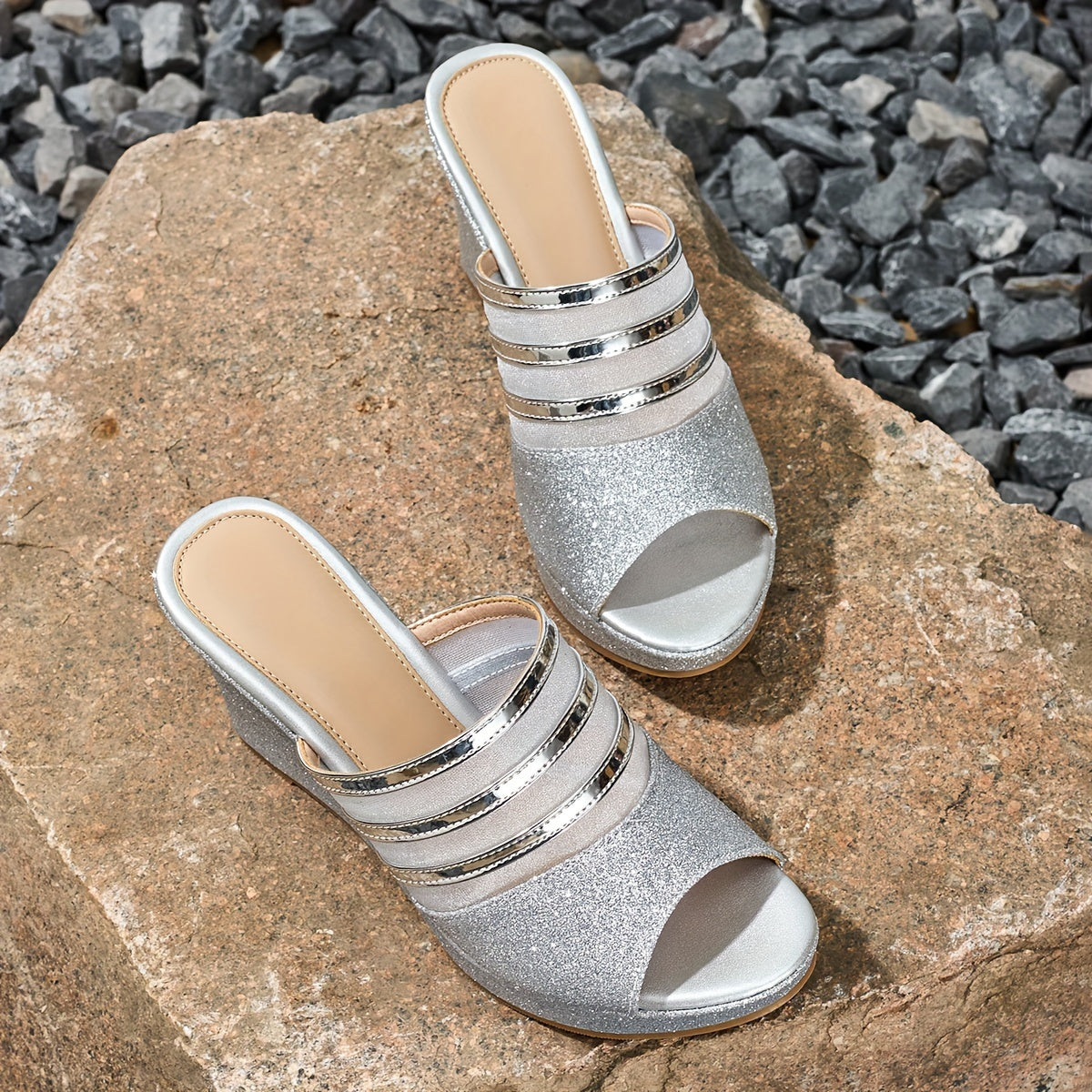 Elegant Women's Casual Wedge Sandals, Fashionable and Beautiful Lace Design, Comfortable Thick Sole Versatile Slip-On, Suitable for Parties and Banquets, Women Shoes