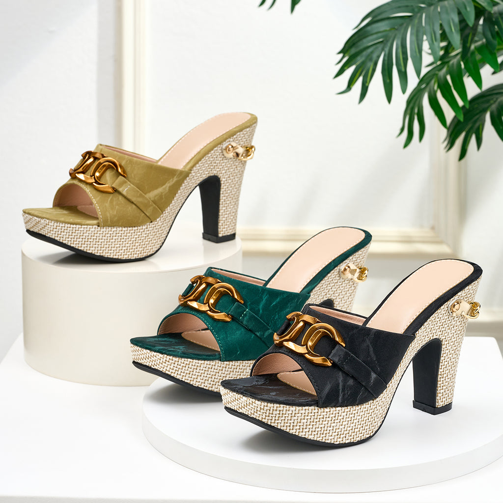 Elegant Women's Metal Buckle Chunky Heel Outdoor High Heel Sandals, Women Shoes