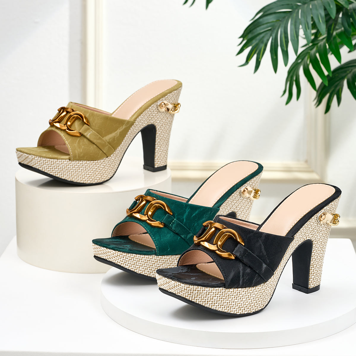 Elegant Women's Metal Buckle Chunky Heel Outdoor High Heel Sandals, Women Shoes