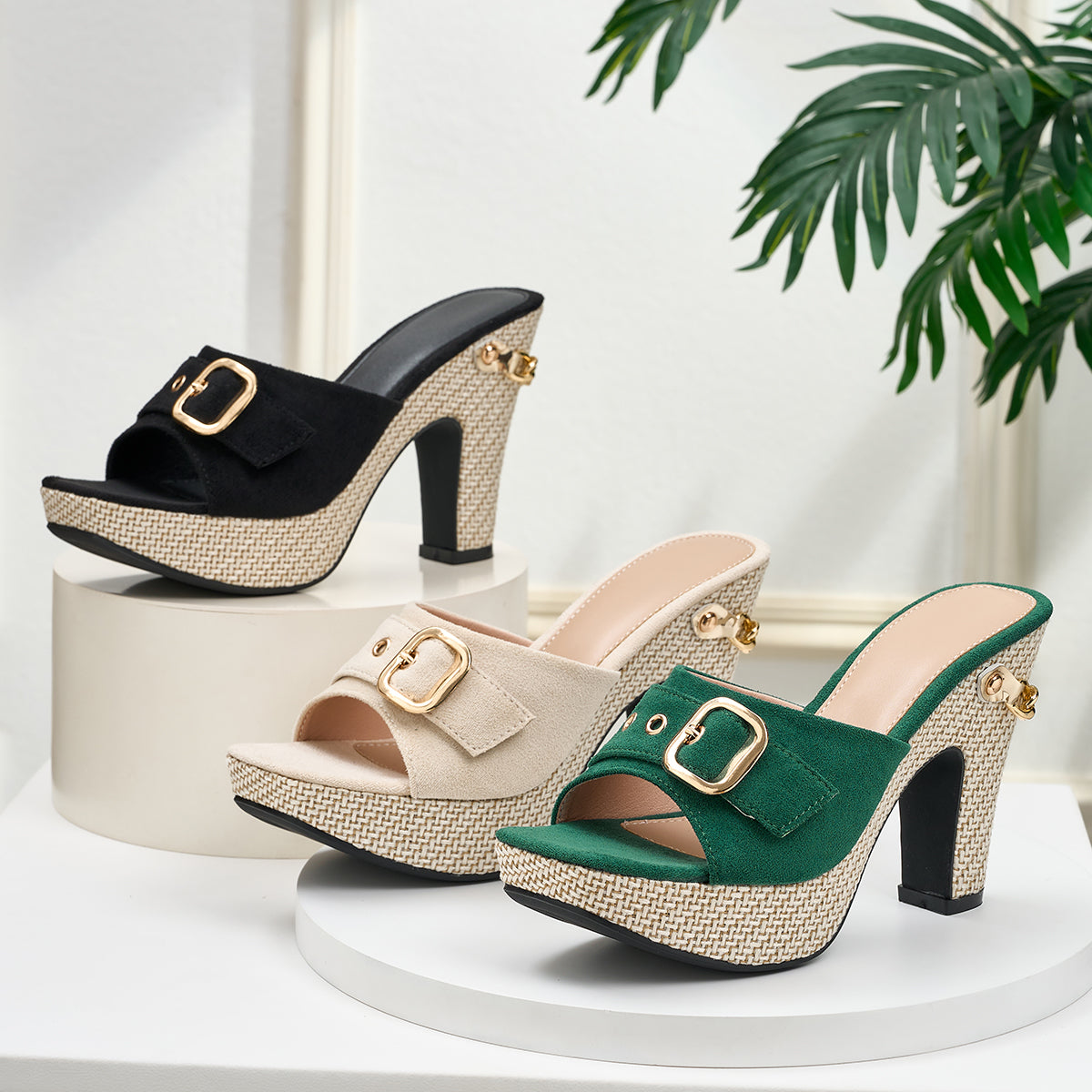 Elegant Women's High-heeled Shoes with Metal Buckle and Chain Detail, Women Shoes