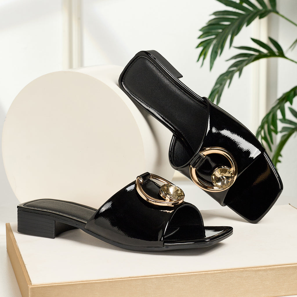Women's Fashionable and Elegant Open-Toe Low Heel Sandals with Square Toe, Large Rhinestone, and Metal Buckle Slip-On Design, Suitable for Casual Parties, Banquets, and Outdoor Occasions, Women Shoes