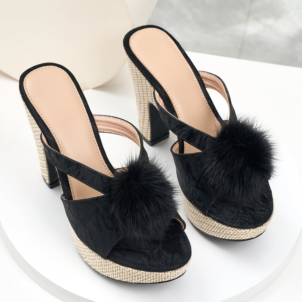 Elegant Women'S Fashionable High-Heeled Sandals with Pom-Poms, Women Shoes