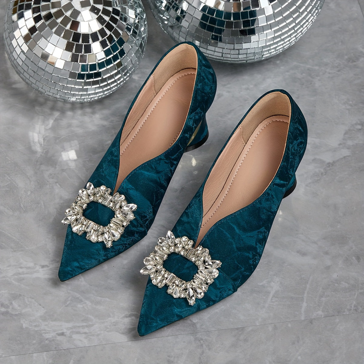 Elegant Women'S High Heels Paired with Stylish Pointed-Toe Shoes Adorned with Rhinestones., Women Shoes